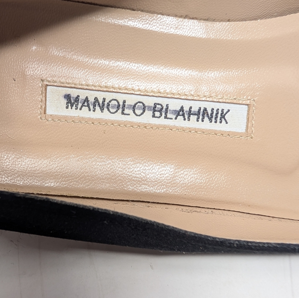 Manolo Blahnik Hangisi Satin Black Ballet Flats Size 39 Shoes - Picture 9 of 11